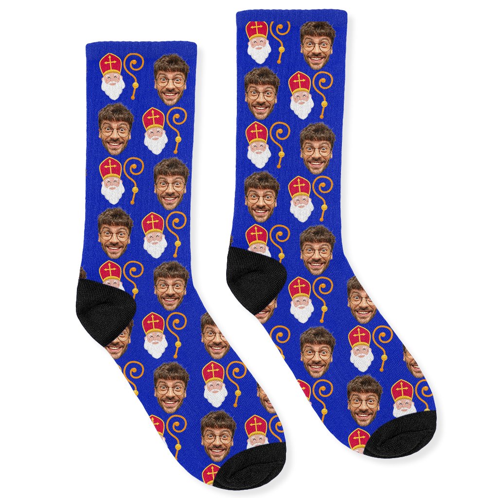 Gepersonaliseerde Sokken met Foto | Sinterklaas met Staf - Funnysokken.nl