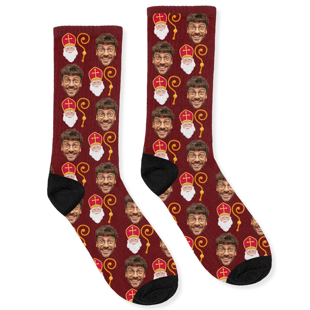 Gepersonaliseerde Sokken met Foto | Sinterklaas met Staf - Funnysokken.nl
